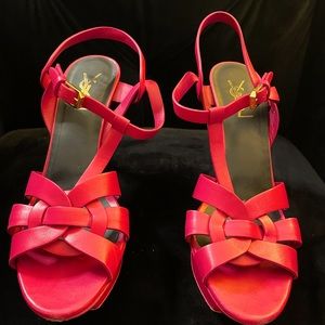 YSL Tribute Fuschia Leather Platform Sandal 40
